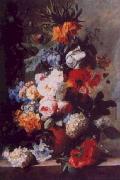 Still Life of Flowers in a Vase on a Marble Ledge